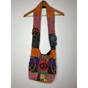 Handmade Patchwork Cotton Sling Bag zippered Purse Peace Hippie Boho